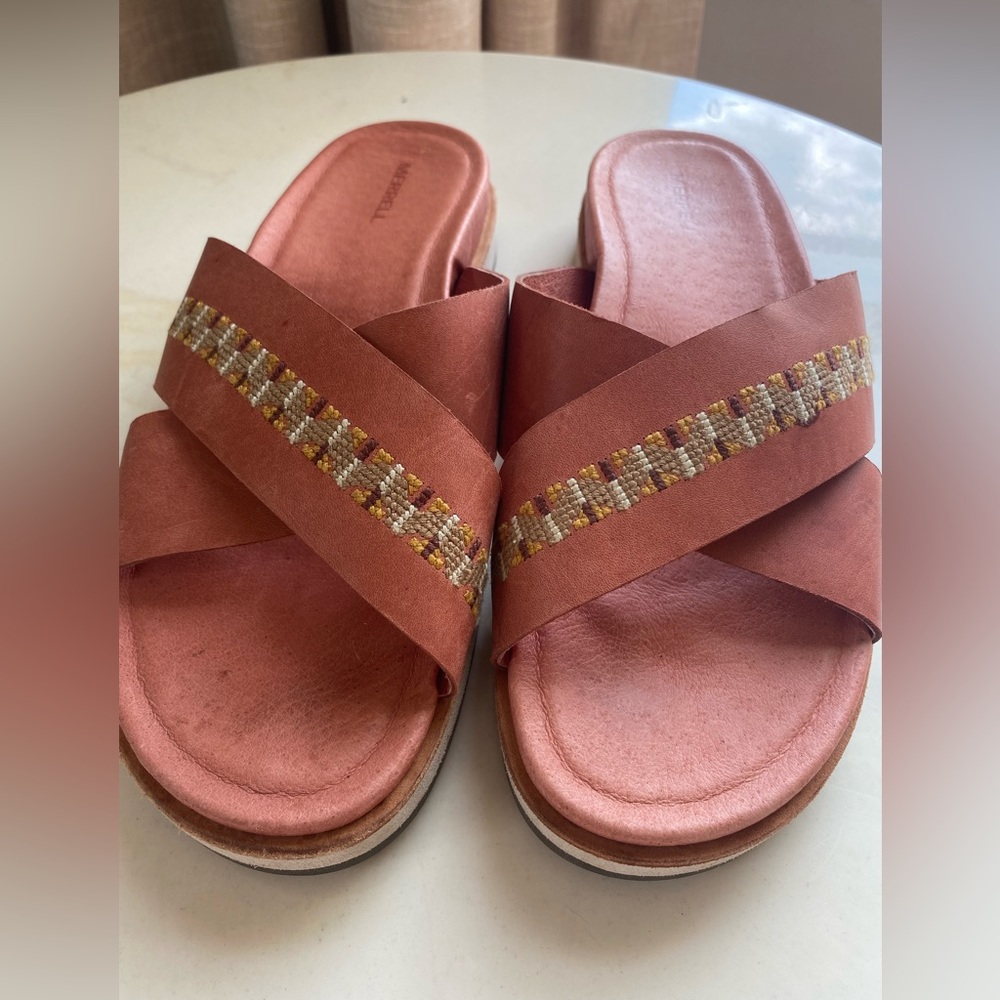 Merrell Women's Juno Slide Sandals in Rust & Embroided Accents